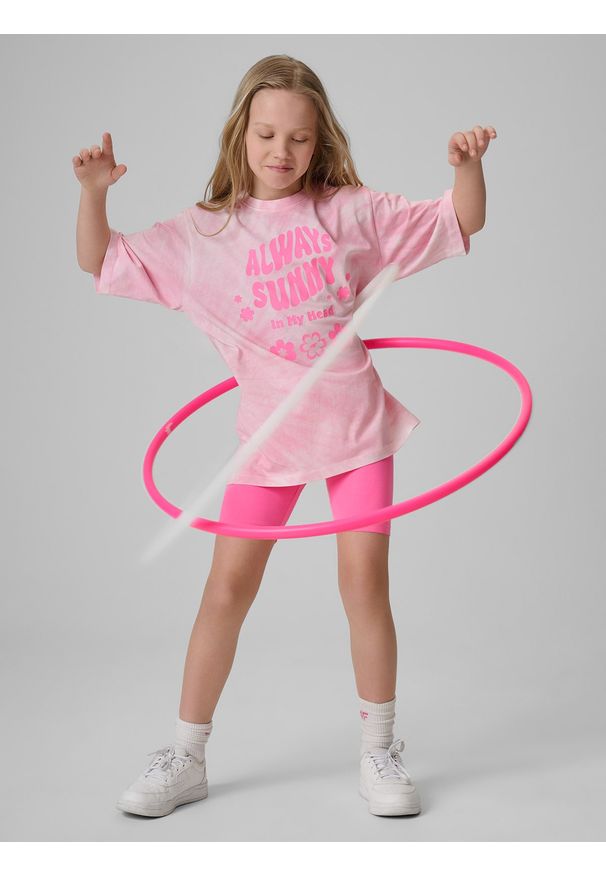 4f - 4F Legginsy kolarki dzianinowe dziewczęce - różowe 158 (12-13 lat). Okazja: na co dzień, na uczelnię, na spacer. Stan: podwyższony. Kolor: różowy. Materiał: dzianina. Długość: krótkie. Wzór: gładki. Sezon: lato. Styl: casual