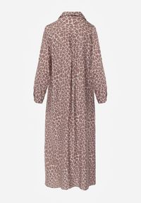 Renee - Beżowa Sukienka z Wiskozą o Koszulowym Kroju w Giraffe Print Braloria. Okazja: na randkę. Kolor: beżowy. Materiał: wiskoza. Wzór: nadruk. Typ sukienki: koszulowe. Styl: klasyczny #2