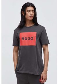 Hugo - HUGO t-shirt bawełniany kolor szary z nadrukiem. Kolor: szary. Materiał: bawełna. Wzór: nadruk