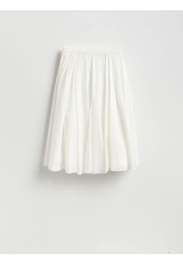 Reserved - Bawełniana spódnica midi - biały. Kolor: biały. Materiał: bawełna