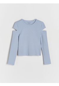 Reserved - Koszulka z wycięciami na rękawach - jasnoniebieski. Kolor: niebieski. Materiał: bawełna #1