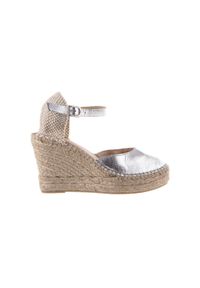 Espadryle Bayla-115 D402500 Laminado Plata, Srebrny, Skóra naturalna,. Okazja: na co dzień. Kolor: srebrny. Materiał: skóra. Obcas: na koturnie. Styl: casual #1