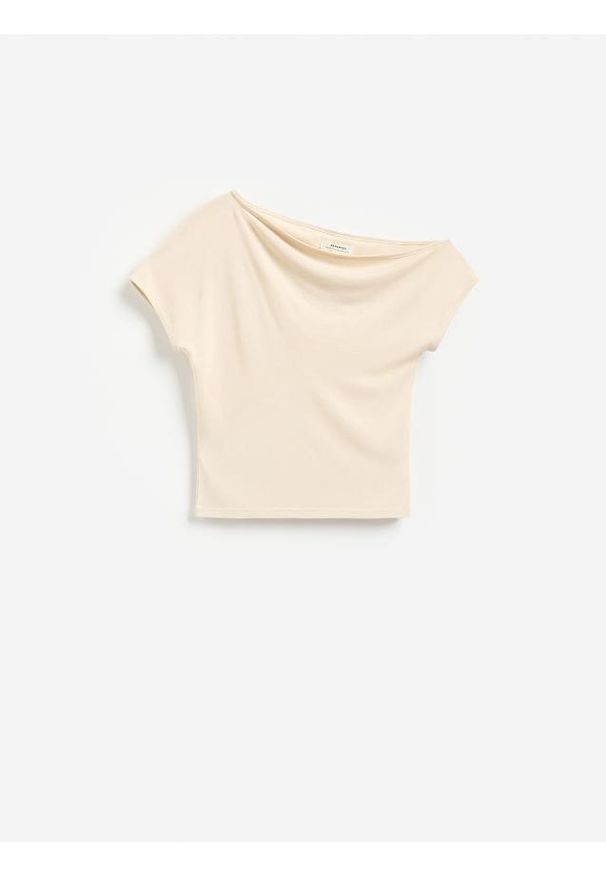Reserved - T-shirt z modalem - kremowy. Kolor: kremowy. Materiał: dzianina