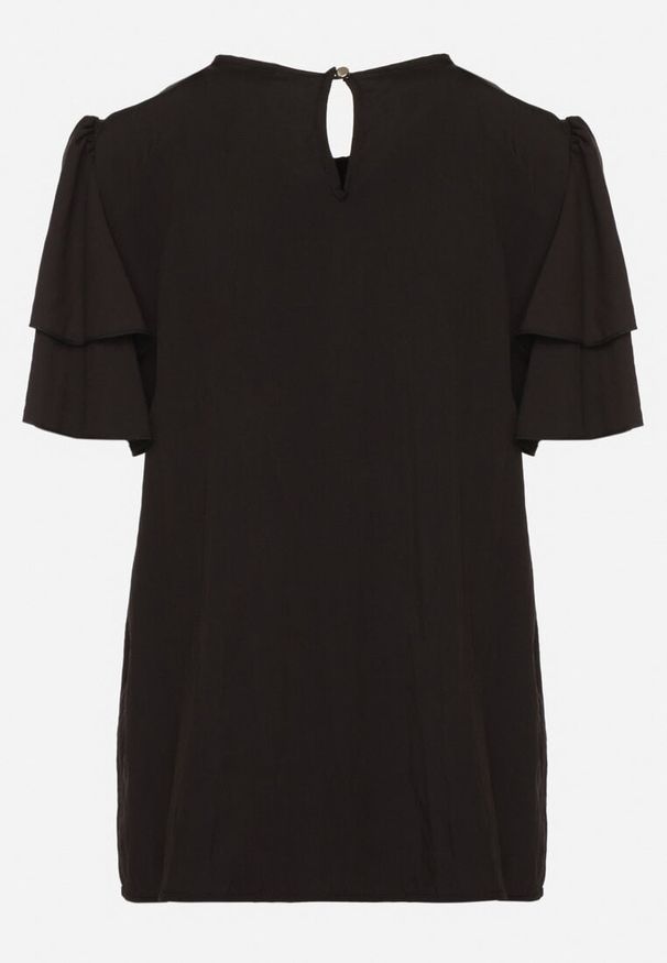 Born2be - Czarna Bluzka z Wiskozą o Trapezowym kroju z Falbankami i Elastyczną Wstawką Dorlimi. Okazja: na co dzień. Typ kołnierza: kołnierz z falbankami. Kolor: czarny. Materiał: wiskoza. Styl: elegancki, casual