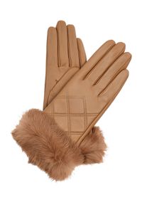 Ochnik - Skórzane rękawiczki damskie z futerkiem. Kolor: brązowy. Materiał: skóra