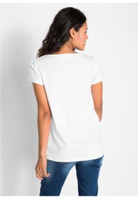 Shirt bawełniany z koronką i krótkim rękawem bonprix biały. Kolor: biały. Materiał: bawełna, koronka. Długość rękawa: krótki rękaw. Długość: krótkie. Wzór: koronka #4