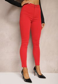 Renee - Czerwone Spodnie z Bawełny o Kroju Skinny Irivella. Okazja: na spotkanie biznesowe. Stan: podwyższony. Kolor: czerwony. Materiał: bawełna. Styl: biznesowy, elegancki #5