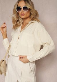 Renee - Beżowa Elegancka Koszula Bawełniana z Klasycznym Wzorem w Paski Lervana. Kolor: beżowy. Materiał: bawełna. Wzór: paski. Styl: klasyczny, elegancki #5