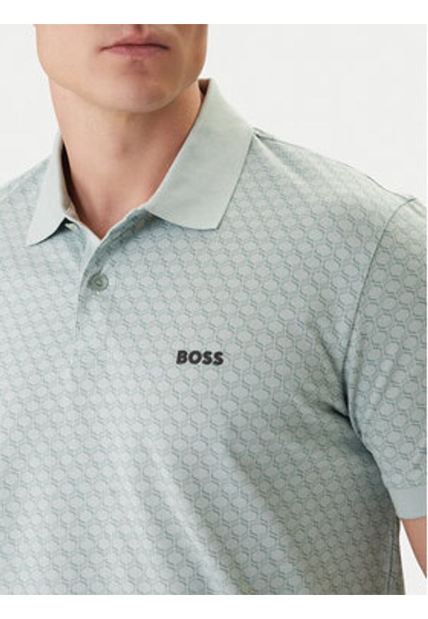 BOSS Polo PL_GOC Chip Pattern 50554591 Turkusowy Regular Fit. Typ kołnierza: polo. Kolor: turkusowy. Materiał: bawełna