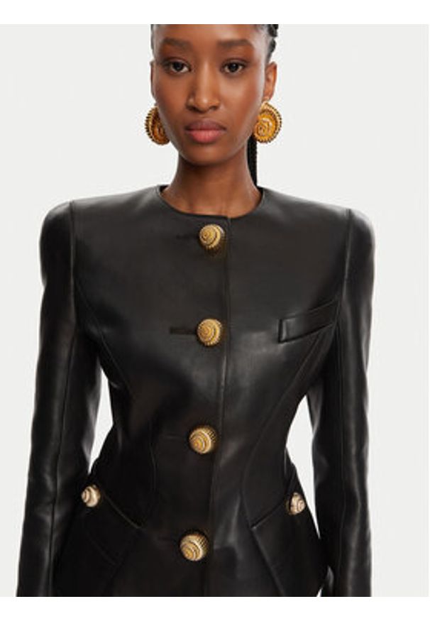 Balmain Kurtka skórzana DF0SK690LC62 Czarny Regular Fit. Kolor: czarny. Materiał: skóra