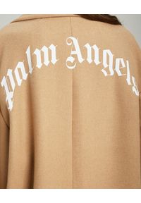PALM ANGELS - Beżowy płaszcz oversize z logo. Kolor: beżowy. Materiał: wełna. Długość: długie