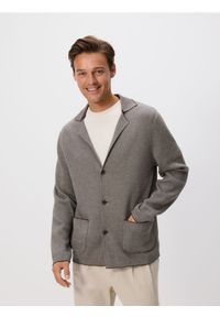 Reserved - Kardigan z kołnierzem - ciemnobrązowy. Kolor: brązowy. Materiał: dzianina, bawełna #1