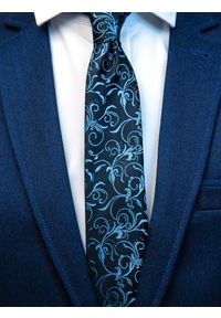 Modini - Granatowy krawat męski we florystyczny wzór C7. Kolor: niebieski. Materiał: mikrofibra, tkanina #2