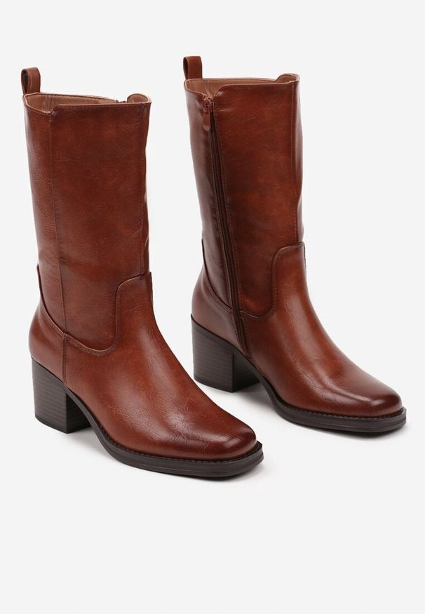 Born2be - Brązowe Botki na Obcasie w Stylu Sztybletów z Lekkim Ociepleniem Terelle. Okazja: na co dzień. Kolor: brązowy. Materiał: jeans. Obcas: na obcasie. Styl: elegancki, casual. Wysokość obcasa: średni