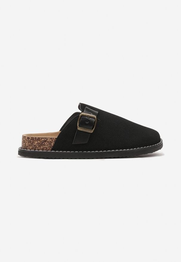 Born2be - Czarne Klapki Chodaki z Paskiem z Klamerką Alisttia. Kolor: czarny. Materiał: jeans. Obcas: na płaskiej podeszwie
