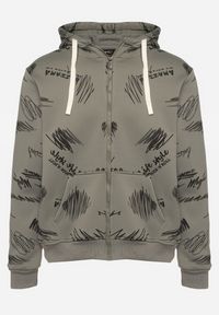 Born2be - Ciemnozielona Bluza z Bawełną Zapinana na Suwak z Napisami i Kapturem Wykończona Polarem Hadela. Okazja: na co dzień. Typ kołnierza: kaptur. Kolor: zielony. Materiał: polar, bawełna. Wzór: napisy. Styl: casual