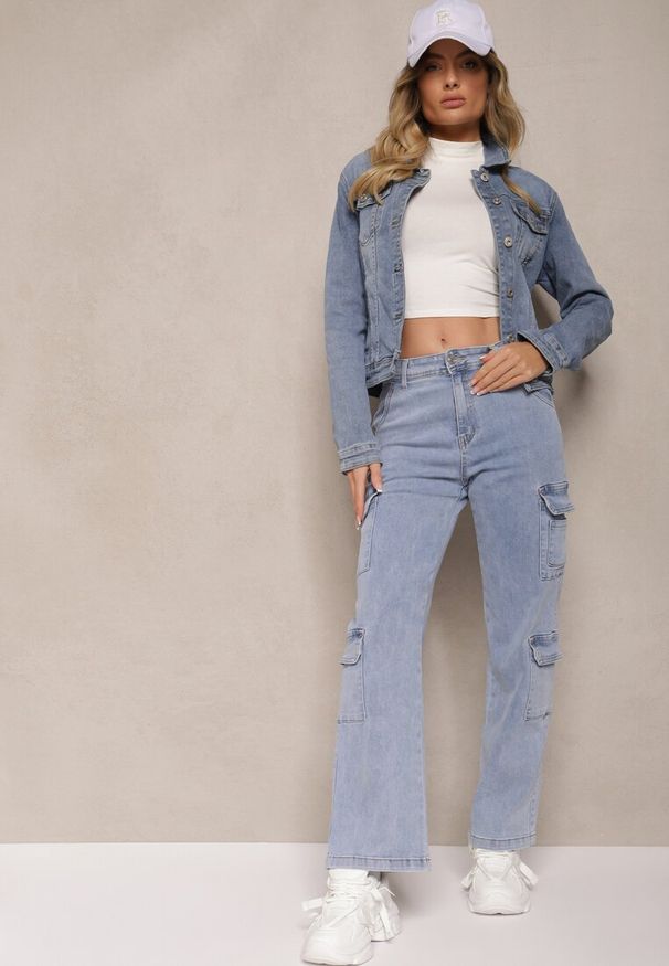Renee - Jasnoniebieskie Szerokie Jeansy High Waist z Kieszeniami Leorrio. Okazja: na co dzień. Stan: podwyższony. Kolor: niebieski. Styl: elegancki, casual