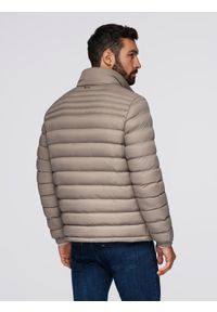Ombre Clothing - Męska pikowana kurtka z dwoma zapięciami - ciemnobeżowa V4 - Rozmiar: XL. Okazja: na co dzień. Kolor: beżowy. Materiał: nylon, tkanina, poliester, materiał. Wzór: gładki, aplikacja. Styl: klasyczny, casual, elegancki #9