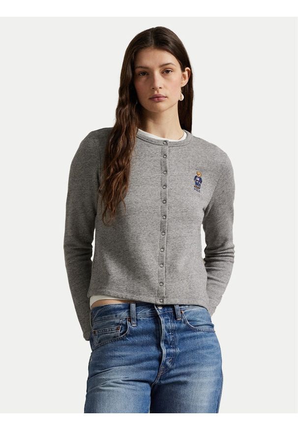 Polo Ralph Lauren Kardigan 211955298003 Szary Slim Fit. Typ kołnierza: polo. Kolor: szary. Materiał: bawełna