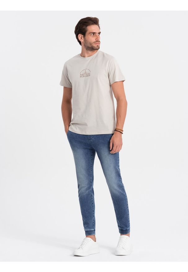 Ombre Clothing - Spodnie męskie marmurkowe jeansowe JOGGERY - jasnoniebieskie V2. Kolor: niebieski. Materiał: jeans