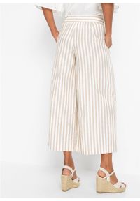 Spodnie culotte bonprix biel wełny - migdałowy beżowy w paski. Kolor: biały. Materiał: wełna. Wzór: paski #4