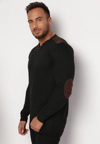 Born2be - Czarny Sweter o Klasycznym Kroju z Wełną i Ozdobnymi Łatami Cevinde. Kolor: czarny. Materiał: wełna. Sezon: jesień, zima. Styl: klasyczny #2