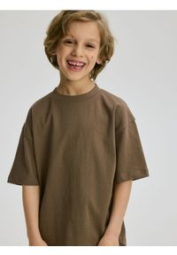 Reserved - Bawełniany t-shirt - brązowy. Kolor: brązowy. Materiał: bawełna #1