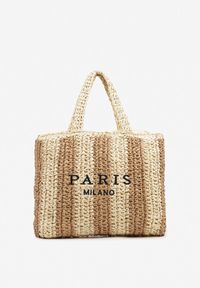 Born2be - Beżowa Torebka Shopper Plażowa z Napisem Navirael. Kolor: beżowy. Wzór: napisy. Sezon: lato. Styl: casual