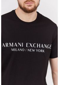Armani Exchange - ARMANI EXCHANGE Czarny t-shirt męski z aplikacją z logo, Rozmiar M. Kolor: czarny. Materiał: prążkowany. Wzór: aplikacja #4