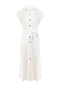 Born2be - Biała Sukienka Koszulowa Phinitrite. Okazja: na co dzień. Kolor: biały. Wzór: aplikacja. Typ sukienki: koszulowe. Materiał: materiał. Długość rękawa: krótki rękaw. Sezon: lato. Styl: casual. Długość: midi #3