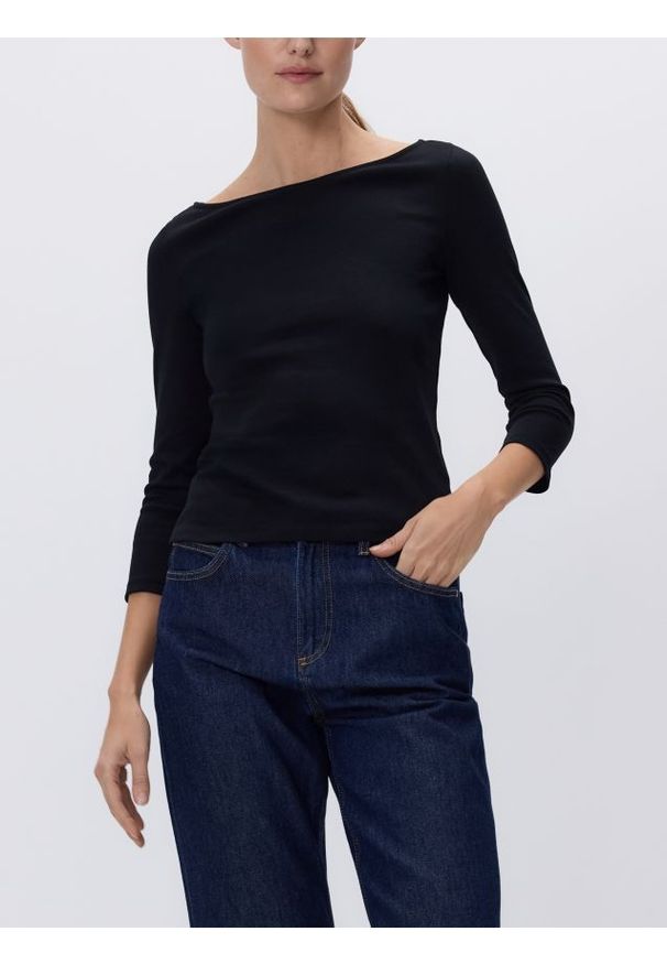 Reserved - Bawełniany longsleeve - czarny. Kolor: czarny. Materiał: bawełna. Długość rękawa: długi rękaw