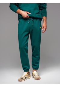 Ombre Clothing - Klasyczne dresowe spodnie unisex ze ściągaczami – ciemnozielone V17. Kolor: zielony. Materiał: dresówka. Wzór: aplikacja. Styl: klasyczny #5