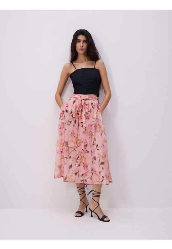 Reserved - Wzorzysta spódnica z lyocellem - wielobarwny. Materiał: tkanina