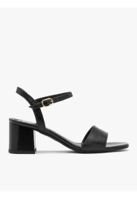 Ryłko - Czarne sandały na obcasie typu klocek. Kolor: czarny. Materiał: skóra. Obcas: na obcasie. Styl: street. Wysokość obcasa: średni #1