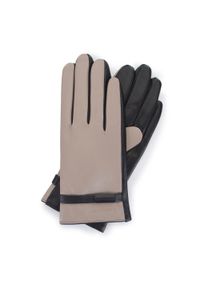 Wittchen - Damskie rękawiczki ze skóry z paskiem beżowo-czarne. Kolor: wielokolorowy, beżowy, czarny. Materiał: skóra. Wzór: aplikacja. Sezon: lato. Styl: klasyczny, elegancki #1