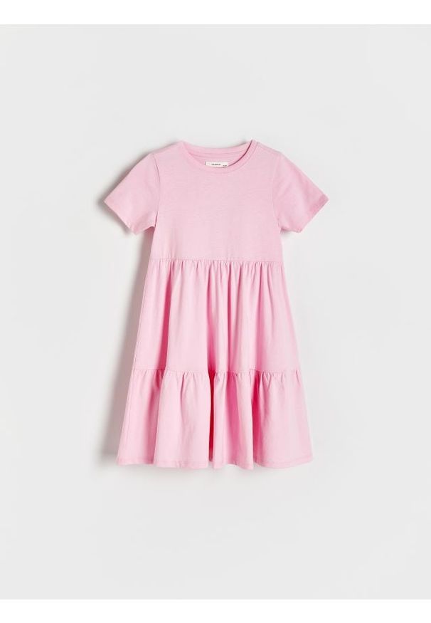 Reserved - Sukienka z bawełny - różowy. Kolor: różowy. Materiał: bawełna