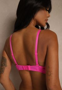 Renee - Różowy Biustonosz Ozdobiony Transparentnymi Wstawkami i Koronką Brannor. Kolor: różowy. Materiał: koronka. Wzór: koronka, aplikacja #7