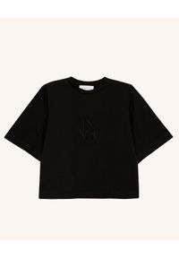 JENESEQUA - Czarny bawełniany T-shirt Rochelle. Kolor: czarny. Materiał: bawełna. Wzór: haft, aplikacja. Styl: klasyczny