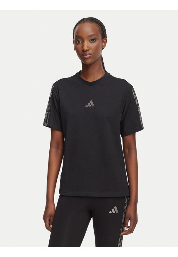 Adidas - adidas T-Shirt Seasonal Essentials Animal Print 3-Stripes KH1550 Czarny Regular Fit. Kolor: czarny. Materiał: bawełna. Wzór: nadruk