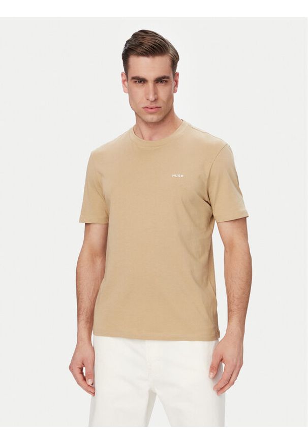 Hugo - HUGO T-Shirt Dero222 50466158 Beżowy Regular Fit. Kolor: beżowy. Materiał: bawełna