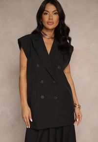 Renee - Czarna Garniturowa Kamizelka z z Usztywnioną Linią Ramion Ellamira. Okazja: na co dzień. Kolor: czarny. Materiał: skóra. Styl: klasyczny, casual