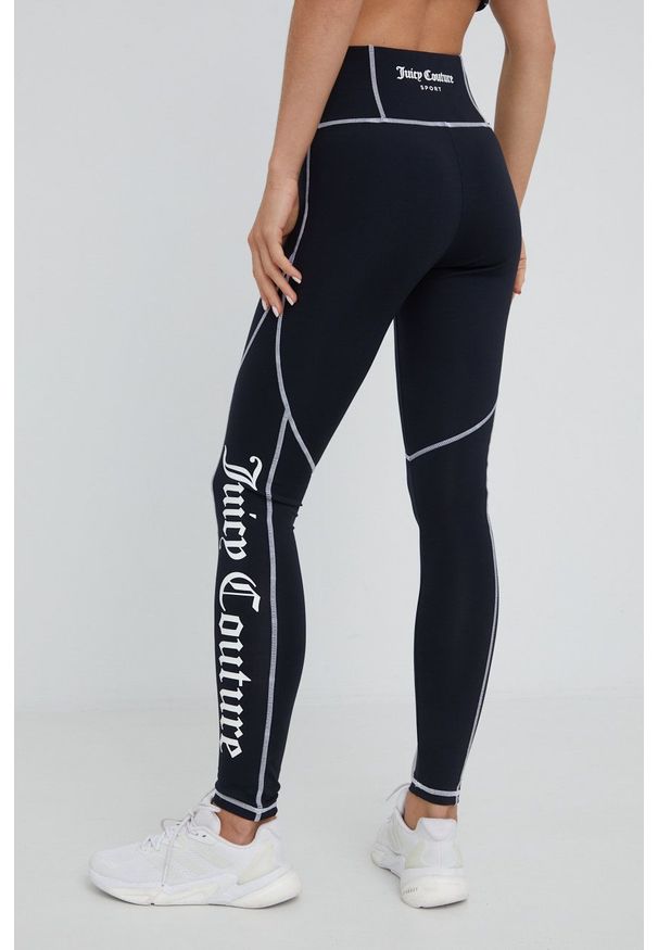 Juicy Couture legginsy damskie kolor czarny z nadrukiem. Stan: podwyższony. Kolor: czarny. Materiał: skóra, dzianina. Wzór: nadruk