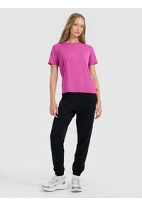 4f - 4F T-shirt z prążkowanej dzianiny z modalem damski - różowy L. Okazja: na co dzień. Kolor: różowy. Materiał: prążkowany, dzianina. Styl: casual #2