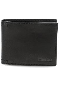 Big Star Accessories - Czarny Stylowy Portfel Męski Big Star Ze Skóry. Kolor: czarny. Materiał: skóra. Wzór: aplikacja #4