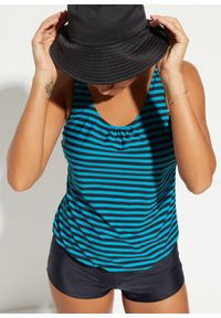 bonprix - Tankini oversize (2 części). Kolor: czarny. Długość rękawa: na ramiączkach. Wzór: paski