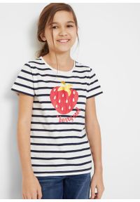 T-shirt dziewczęcy (2 szt.) bonprix biało-czerwono-ciemnoniebieski. Kolor: biały. Wzór: nadruk #4
