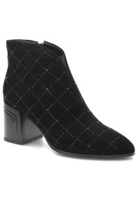 Czarne Botki S.Barski Eleganckie Buty Damskie. Okazja: na co dzień. Zapięcie: zamek. Kolor: czarny. Materiał: zamsz. Wzór: geometria, aplikacja. Obcas: na obcasie. Styl: elegancki. Wysokość obcasa: średni