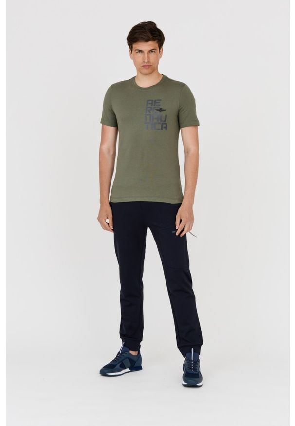 Aeronautica Militare - AERONAUTICA MILITARE Zielony bawełniany t-shirt męski, Rozmiar XXL. Kolor: zielony. Materiał: bawełna. Długość rękawa: krótki rękaw. Długość: krótkie. Wzór: haft
