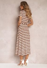Renee - Beżowo-Bordowa Sukienka Mamci Koszulowa Wiązana w Pasie Maevana. Okazja: na co dzień, na imprezę. Kolor: beżowy. Materiał: wiskoza. Długość rękawa: krótki rękaw. Typ sukienki: koszulowe. Styl: elegancki, casual #3