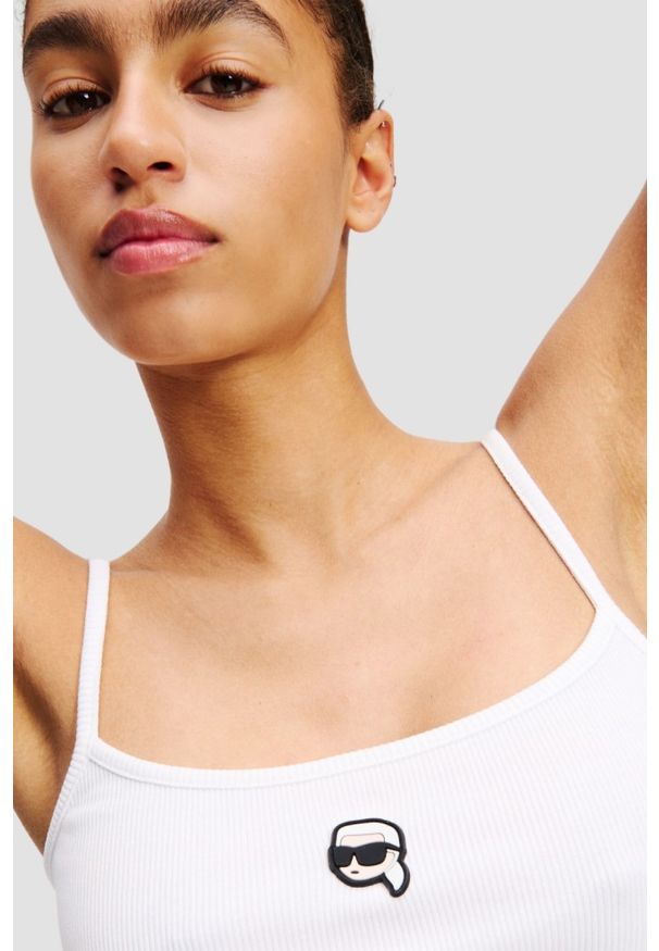 Karl Lagerfeld - KARL LAGERFELD Biały damski top Ikon Patch Tank Top, Rozmiar XL. Kolor: biały